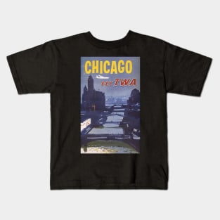 Vintage Advertising Poster, Chicago – Fly TWA Kids T-Shirt